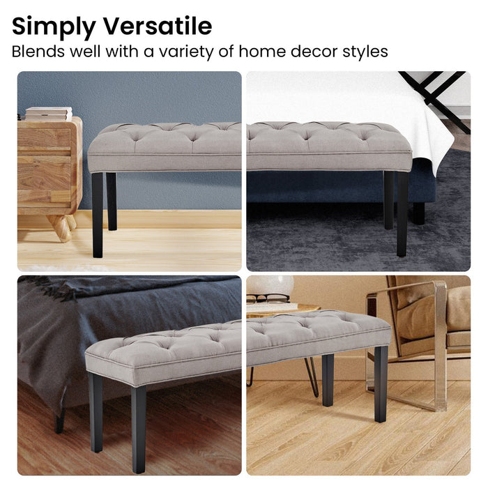 Cate Button-tufted Upholstered Bench With Tapered Legs By Sarantino - Light Grey