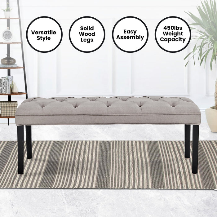 Cate Button-tufted Upholstered Bench With Tapered Legs By Sarantino - Light Grey