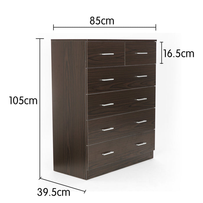 Tallboy Dresser 6 Chest Of Drawers Cabinet 85 X 39.5 X 105 - Brown