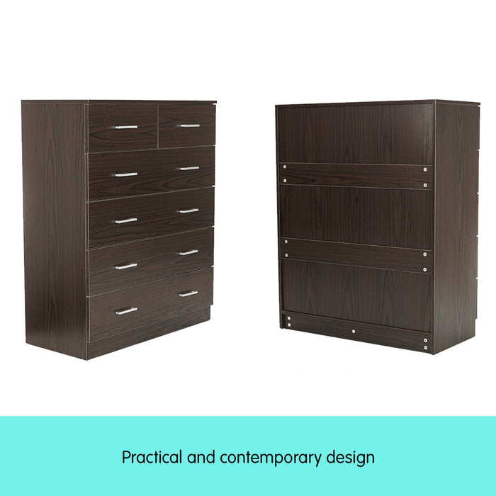 Tallboy Dresser 6 Chest Of Drawers Cabinet 85 X 39.5 X 105 - Brown