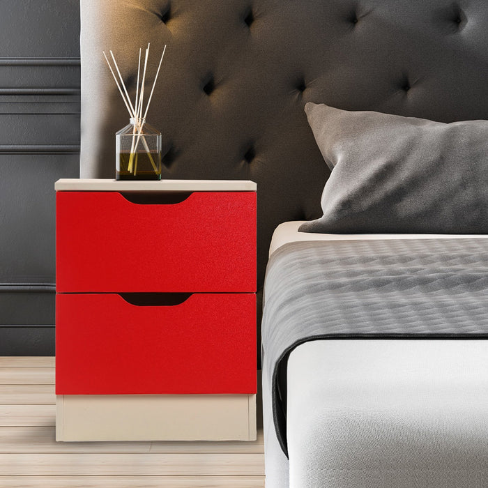 Bedside Table Cabinet Storage Chest 2 Drawers Lamp Side Nightstand - Red White