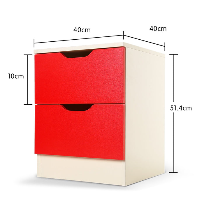 Bedside Table Cabinet Storage Chest 2 Drawers Lamp Side Nightstand - Red White