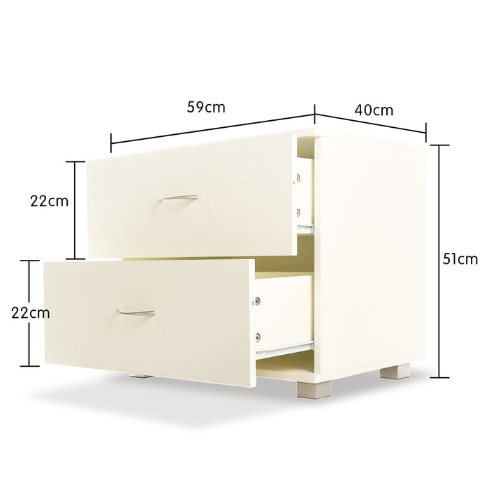 Bedside Table Cabinet Storage Chest 2 Drawers Lamp Side Nightstand White