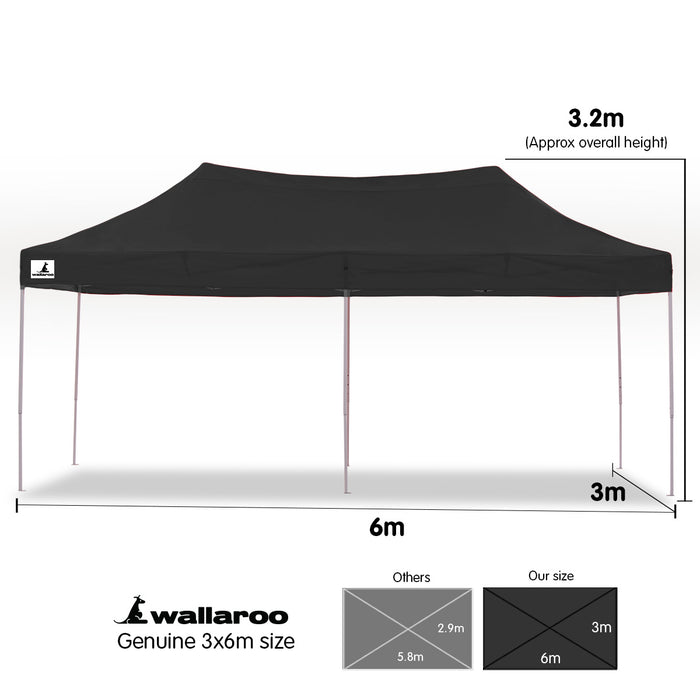 Wallaroo Gazebo Tent Marquee 3x6m PopUp Outdoor Wallaroo Black