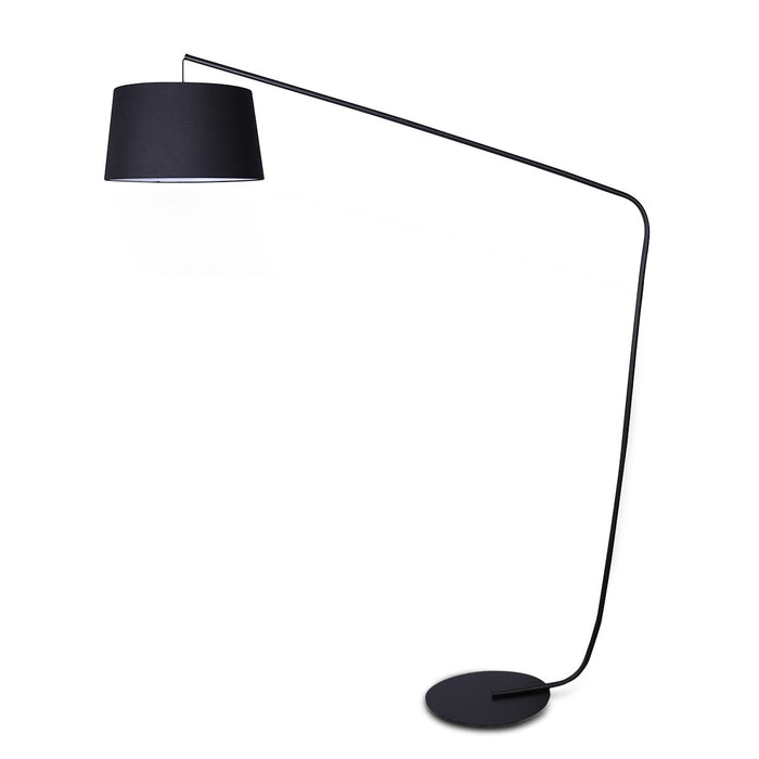 Metal Arc Floor Lamp in Black Finish with Linen Taper Shade