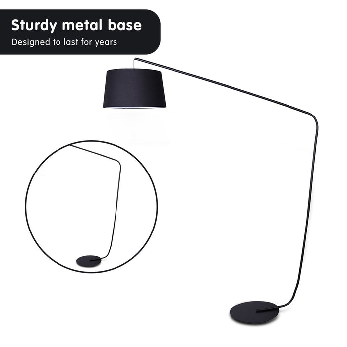 Metal Arc Floor Lamp in Black Finish with Linen Taper Shade