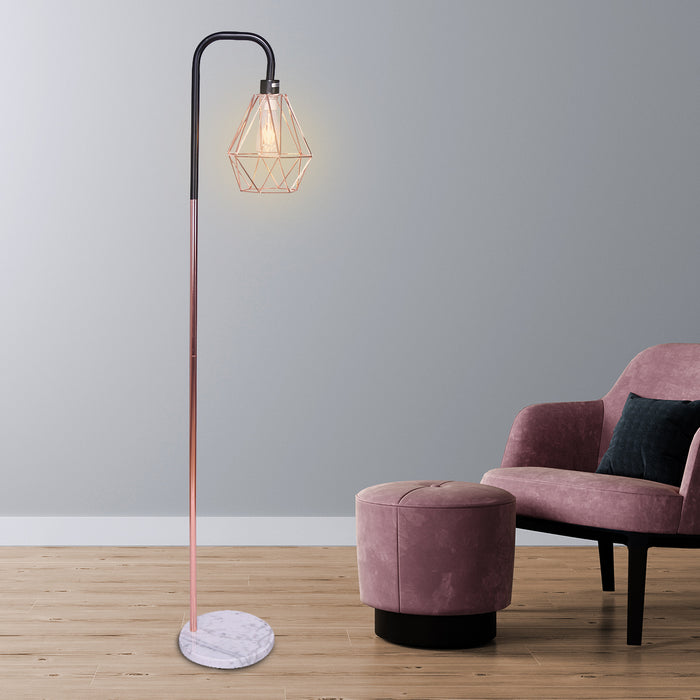 Rose Gold Floor Lamp with Geometric Shade