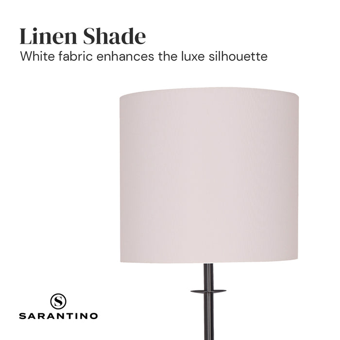 Concrete & Metal Table Lamp with Off-White Linen Shade