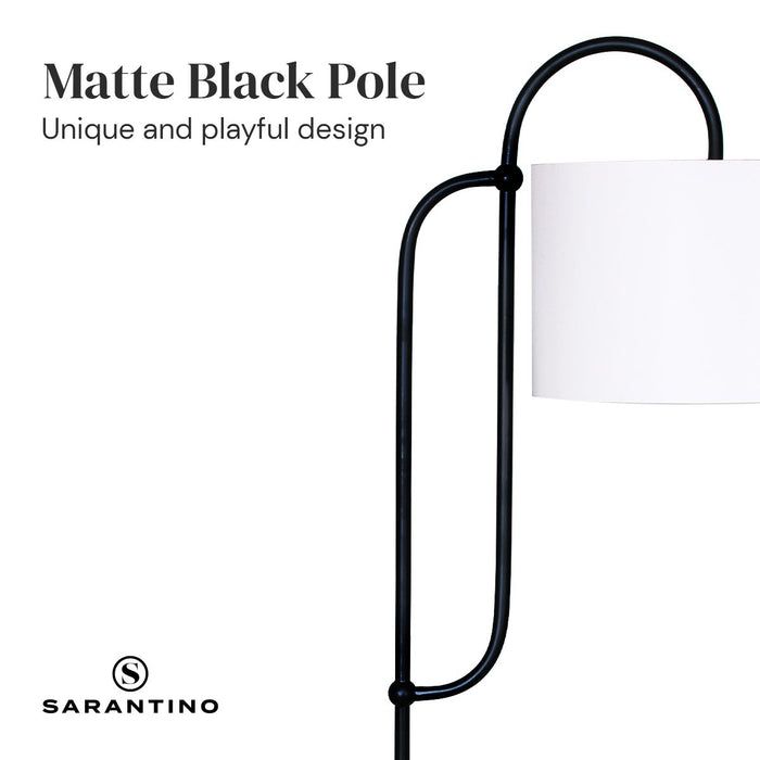 Metal Floor Lamp with Marble Base & Off-White Shade