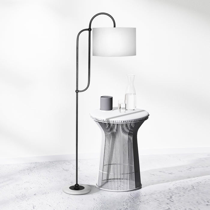 Metal Floor Lamp with Marble Base & Off-White Shade