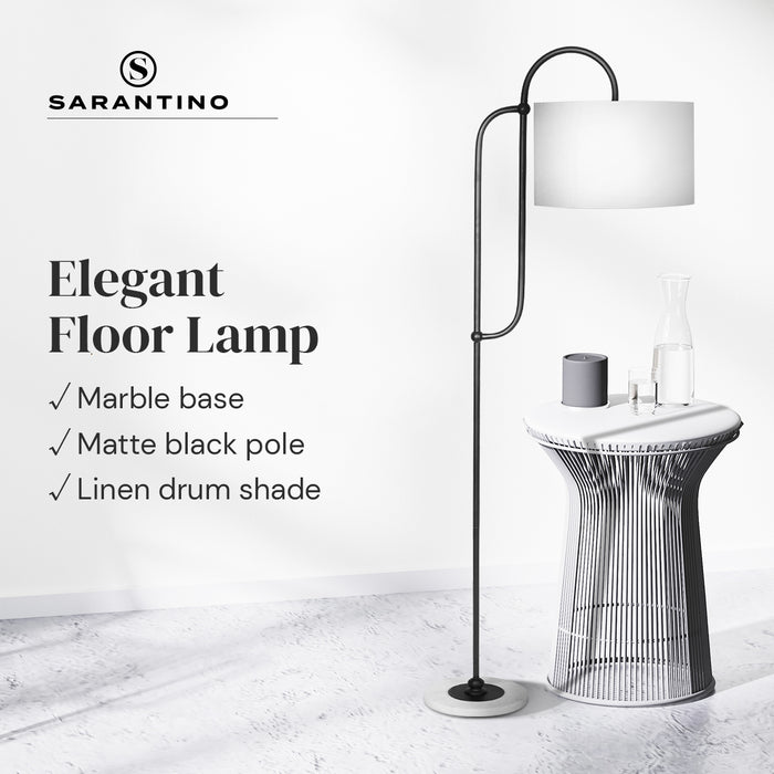 Metal Floor Lamp with Marble Base & Off-White Shade