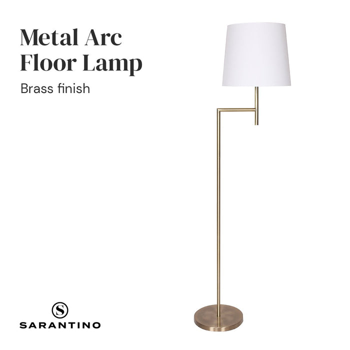 Metal Floor Lamp in Antique Brass Finish with Cream Linen Fabric Shade