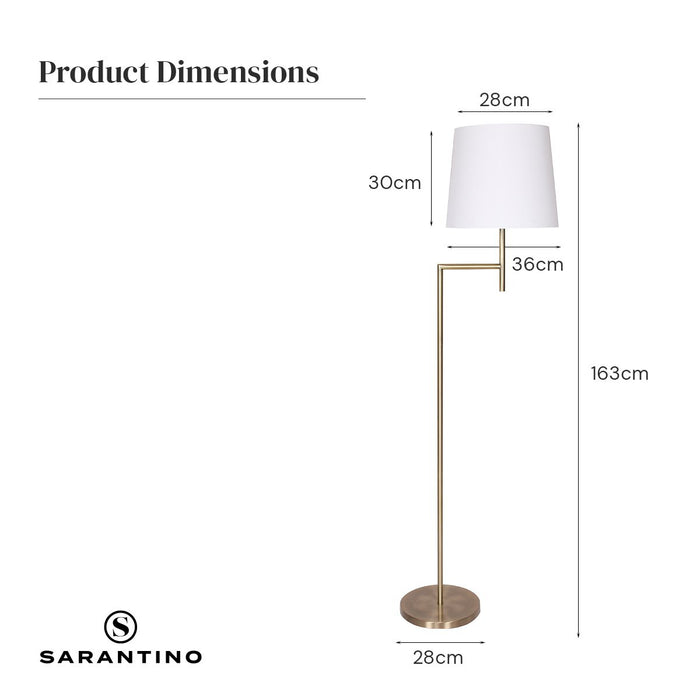 Metal Floor Lamp in Antique Brass Finish with Cream Linen Fabric Shade