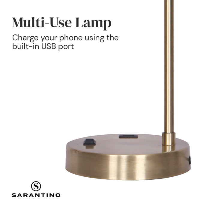 Metal Task Lamp with USB Charging Port Antique Brass Finish