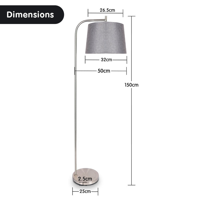 Metal Task Floor Lamp Nickel Finish with Grey Fabric Shade