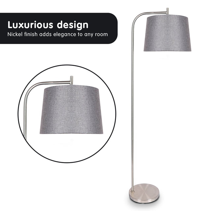 Metal Task Floor Lamp Nickel Finish with Grey Fabric Shade