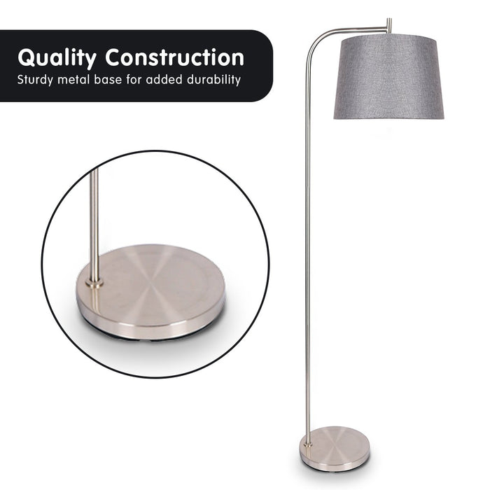 Metal Task Floor Lamp Nickel Finish with Grey Fabric Shade