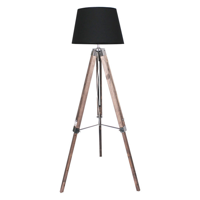 Timber Tripod Floor Lamp Adjustable Height Taper Fabric