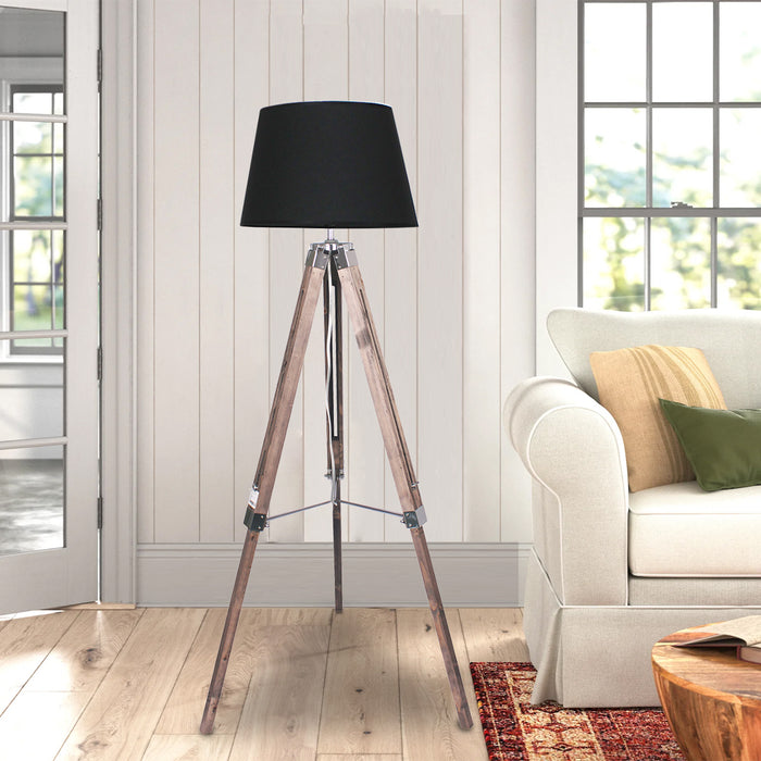 Timber Tripod Floor Lamp Adjustable Height Taper Fabric