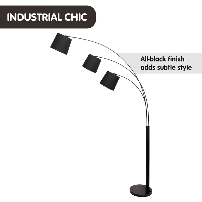 3-Light Arc Floor Lamp Adjustable Black 3 Shades