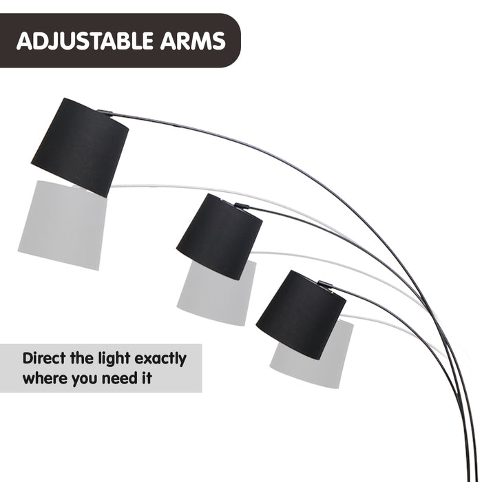 3-Light Arc Floor Lamp Adjustable Black 3 Shades