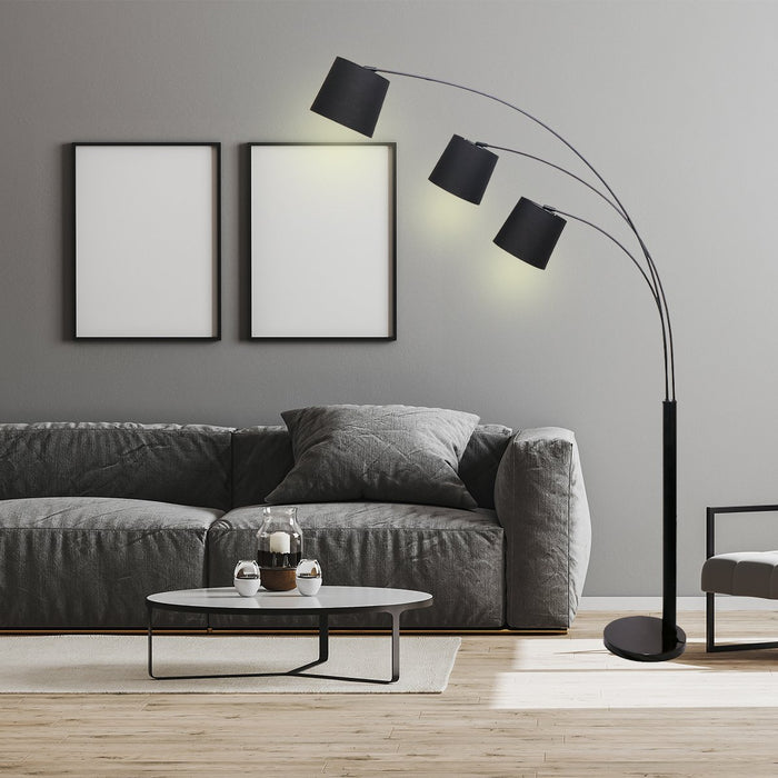 3-Light Arc Floor Lamp Adjustable Black 3 Shades