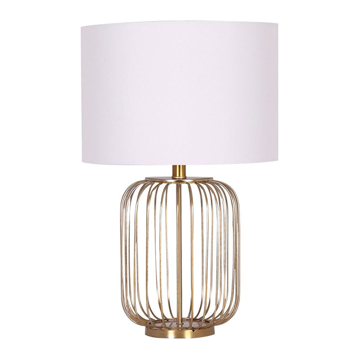 Rose Gold Table Lamp with Linen Drum Shade