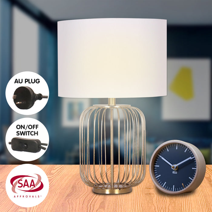 Rose Gold Table Lamp with Linen Drum Shade