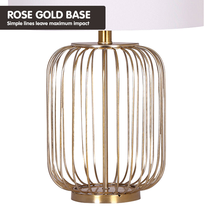 Rose Gold Table Lamp with Linen Drum Shade