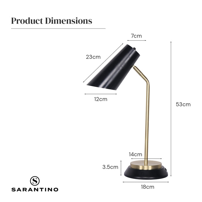 Electric Reading Light Table Lamp Brass Finish - Black