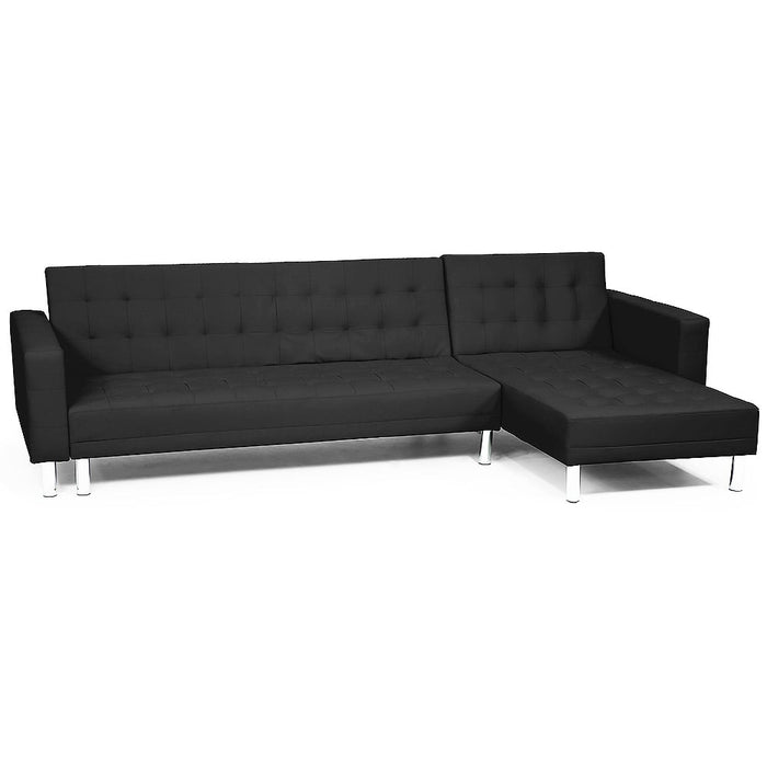 Corner Faux Leather Sofa Bed Couch with Chaise - Black