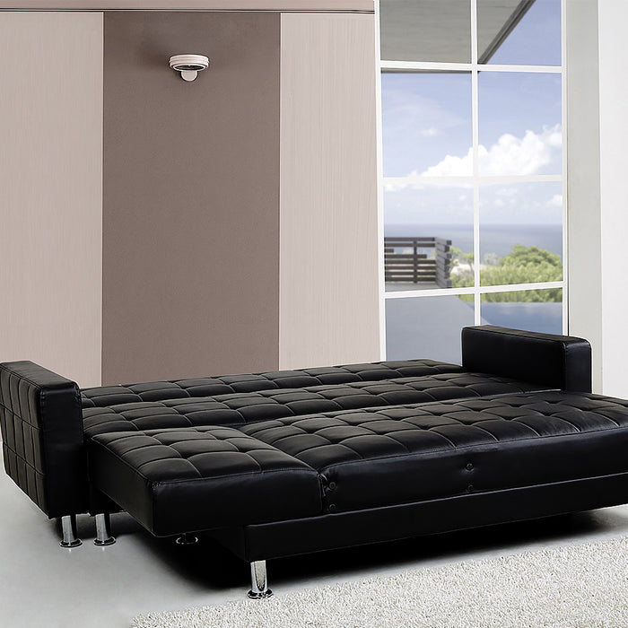 Corner Faux Leather Sofa Bed Couch with Chaise - Black