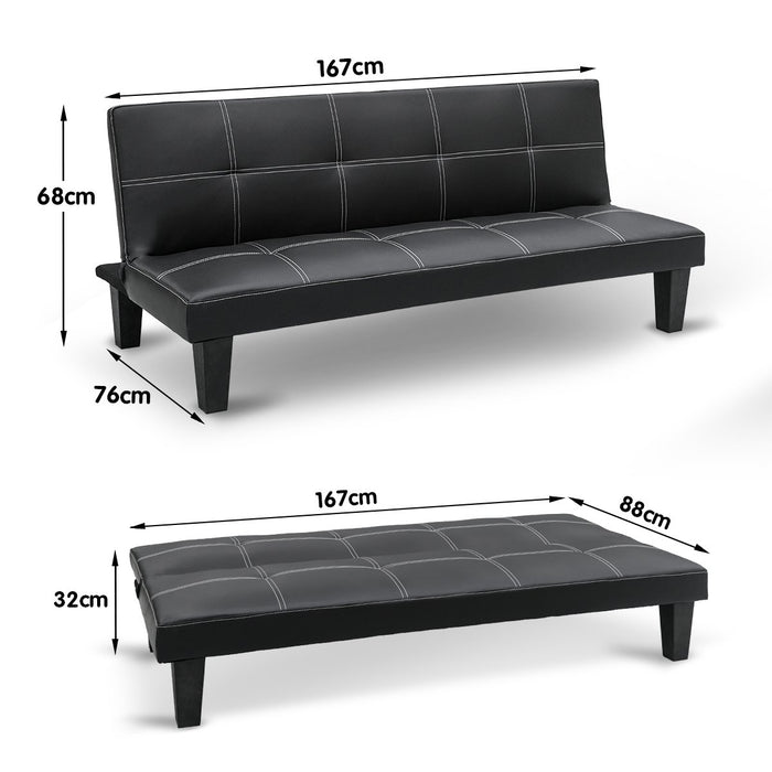 2 Seater Modular Faux Leather Fabric Sofa Bed Couch - Black