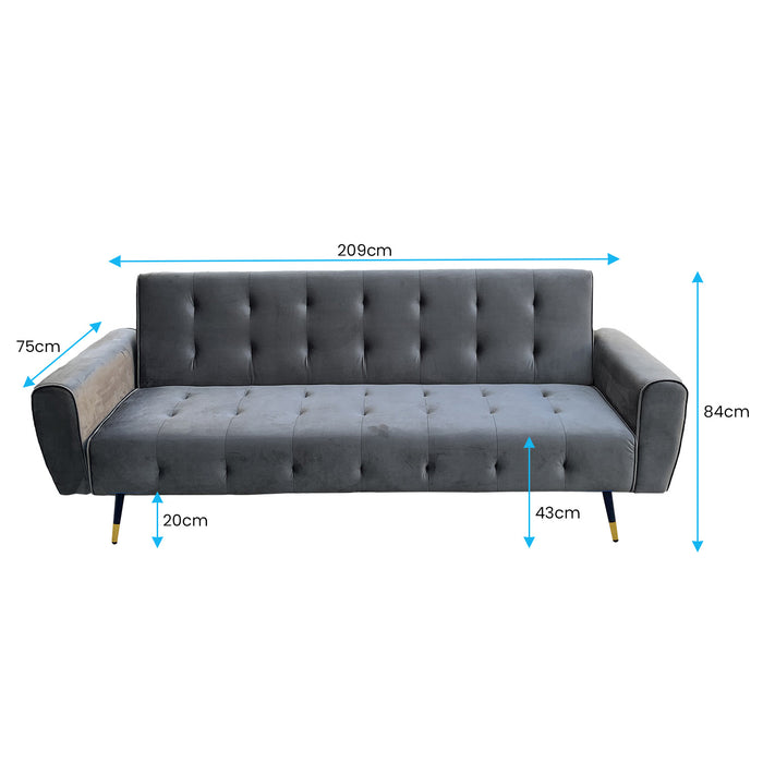 Ava 3-seater Tufted Velvet Sofa Bed By Sarantino - Dark Grey