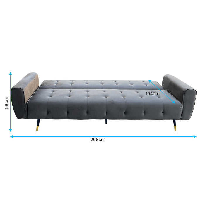 Ava 3-seater Tufted Velvet Sofa Bed By Sarantino - Dark Grey