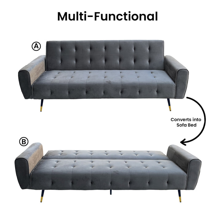 Ava 3-seater Tufted Velvet Sofa Bed By Sarantino - Dark Grey