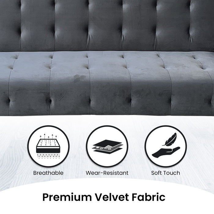 Ava 3-seater Tufted Velvet Sofa Bed By Sarantino - Dark Grey