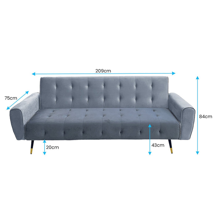 Ava 3-seater Tufted Velvet Sofa Bed By Sarantino - Light Grey