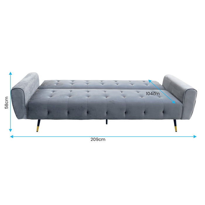 Ava 3-seater Tufted Velvet Sofa Bed By Sarantino - Light Grey