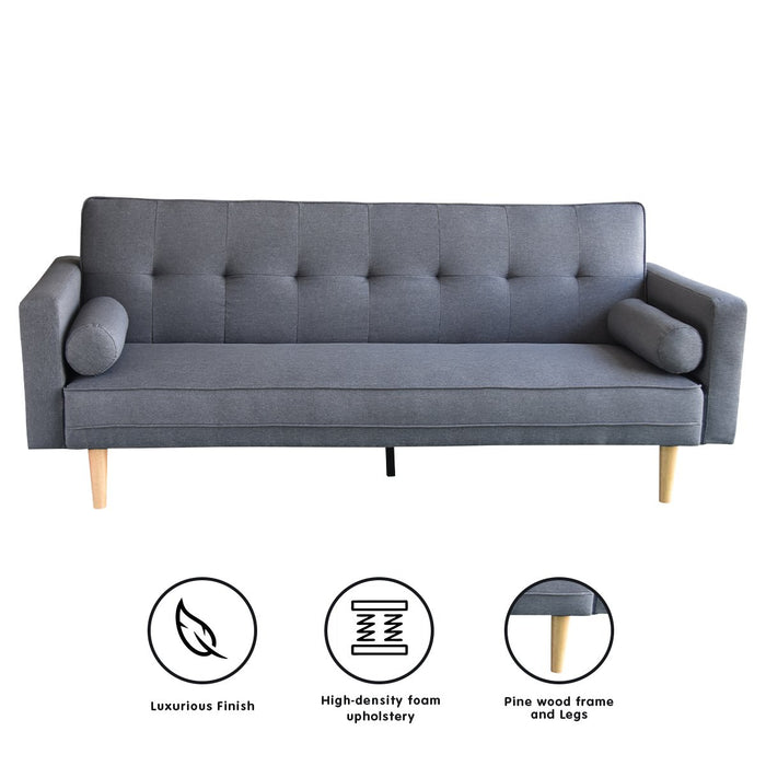 Madison Sofa Bed Lounge Couch Futon Furniture Home Dark Grey Linen Suite