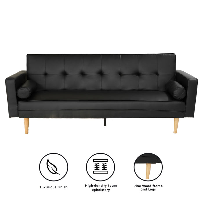 Madison Faux Leather Sofa Bed Lounge Couch Futon Furniture Home Suite - Black