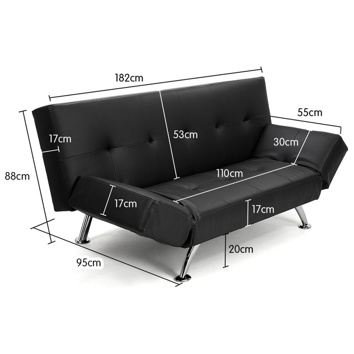 Brooklyn Sofa Bed Faux Leather Lounge Couch Futon Furniture Adjustable Suite Bk