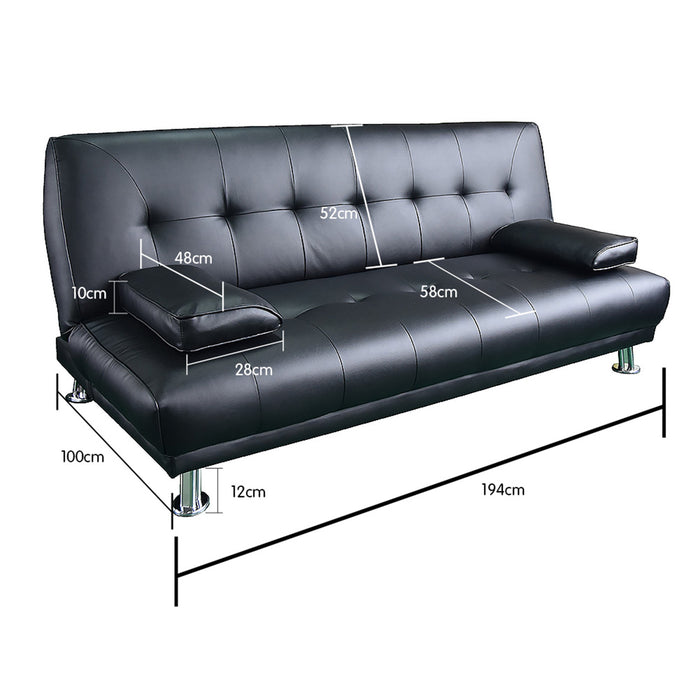 Manhattan Sofa Bed Faux Leather Lounge Couch Futon Furniture Suite - Black