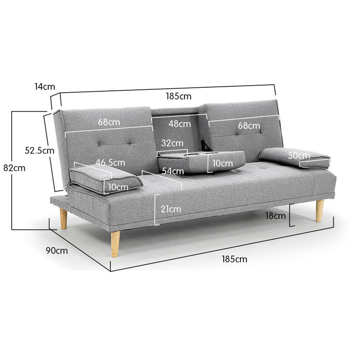 Rochester Linen Fabric Sofa Bed Lounge Couch Futon Furniture Suite - Light Grey