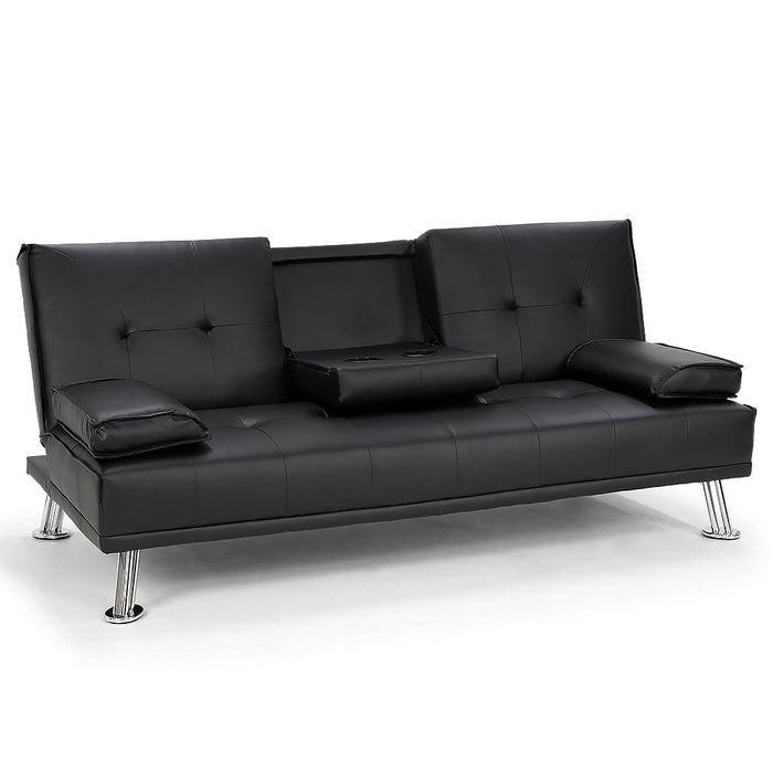 Rochester Faux Leather Sofa Bed Lounge Couch Futon Furniture Suite - Black