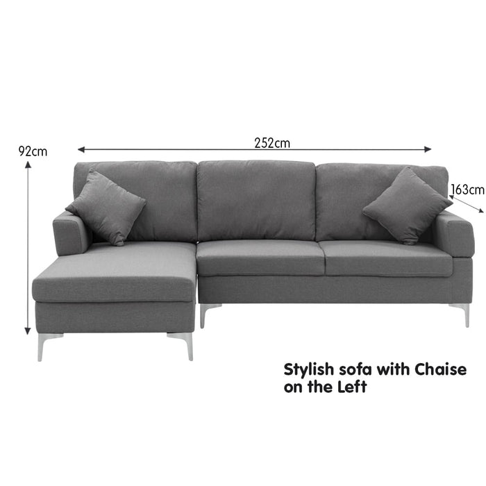 Linen Corner Sofa Couch Lounge L-shape W/right Chaise Seat Dark Grey