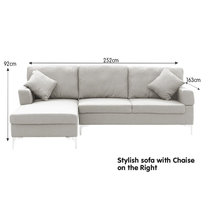 Linen Corner Sofa Couch Lounge L-shape W/right Chaise Seat Light Grey