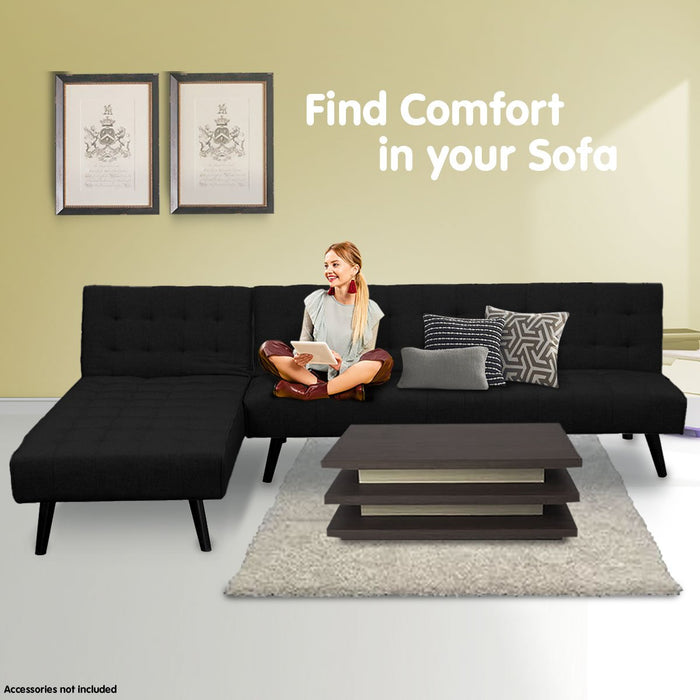 3-seater Corner Sofa Bed With Lounge Chaise Couch Furniture Black