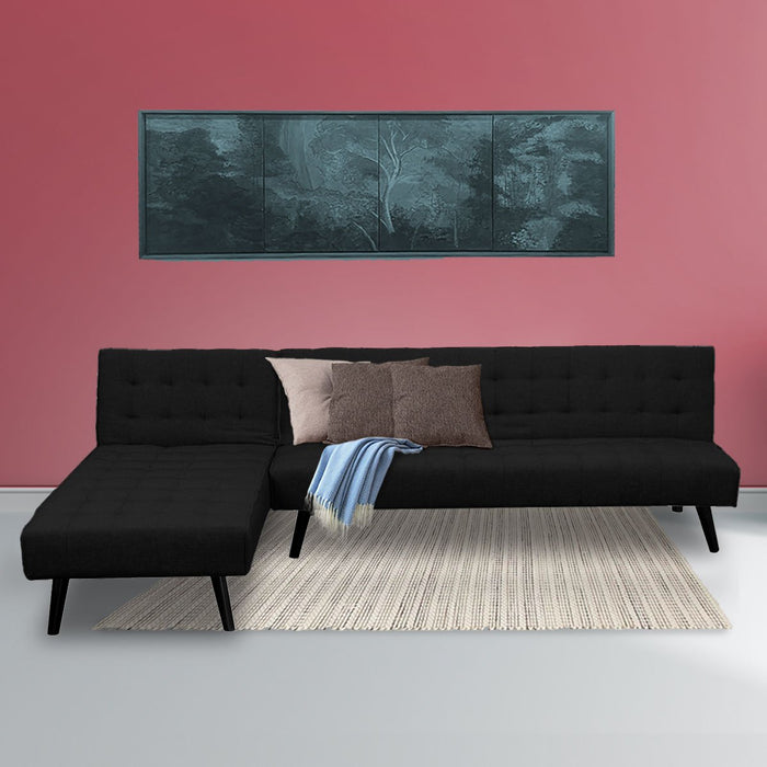 3-seater Corner Sofa Bed With Lounge Chaise Couch Furniture Black