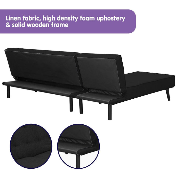 3-seater Corner Sofa Bed With Lounge Chaise Couch Furniture Black